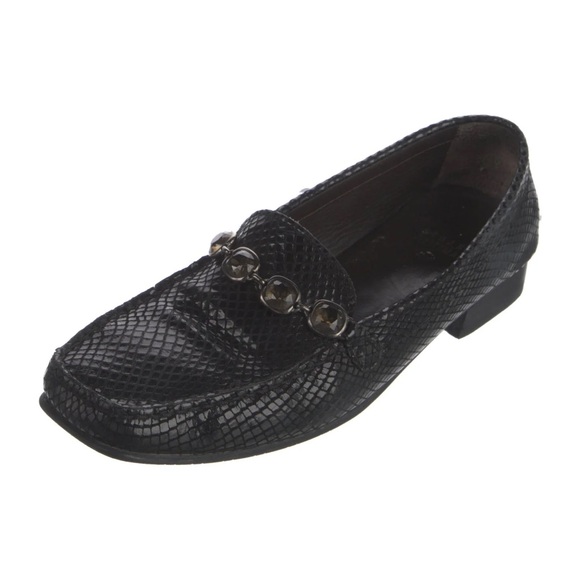 Stuart Weitzman Shoes - Stuart Weitzman Embossed Leather Crystal Embellishments Loafers